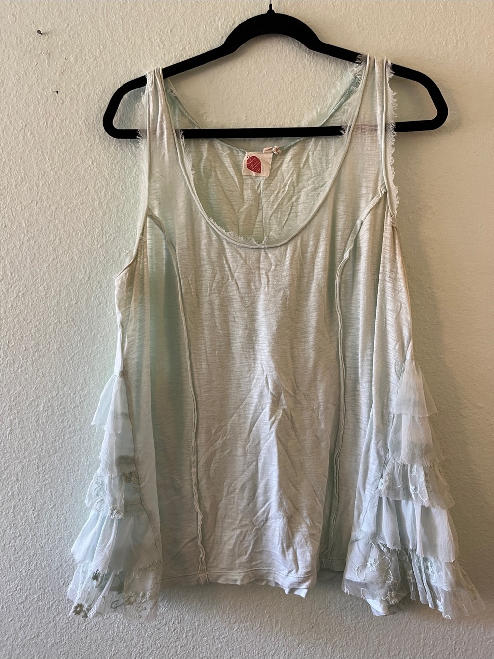 Anthropologie Mint Green Ruffle Lace Tank
